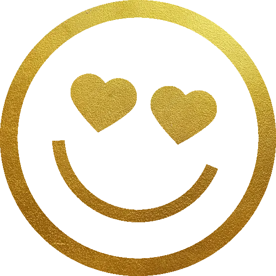A gold-colored smiley face emoji with two hearts for eyes.