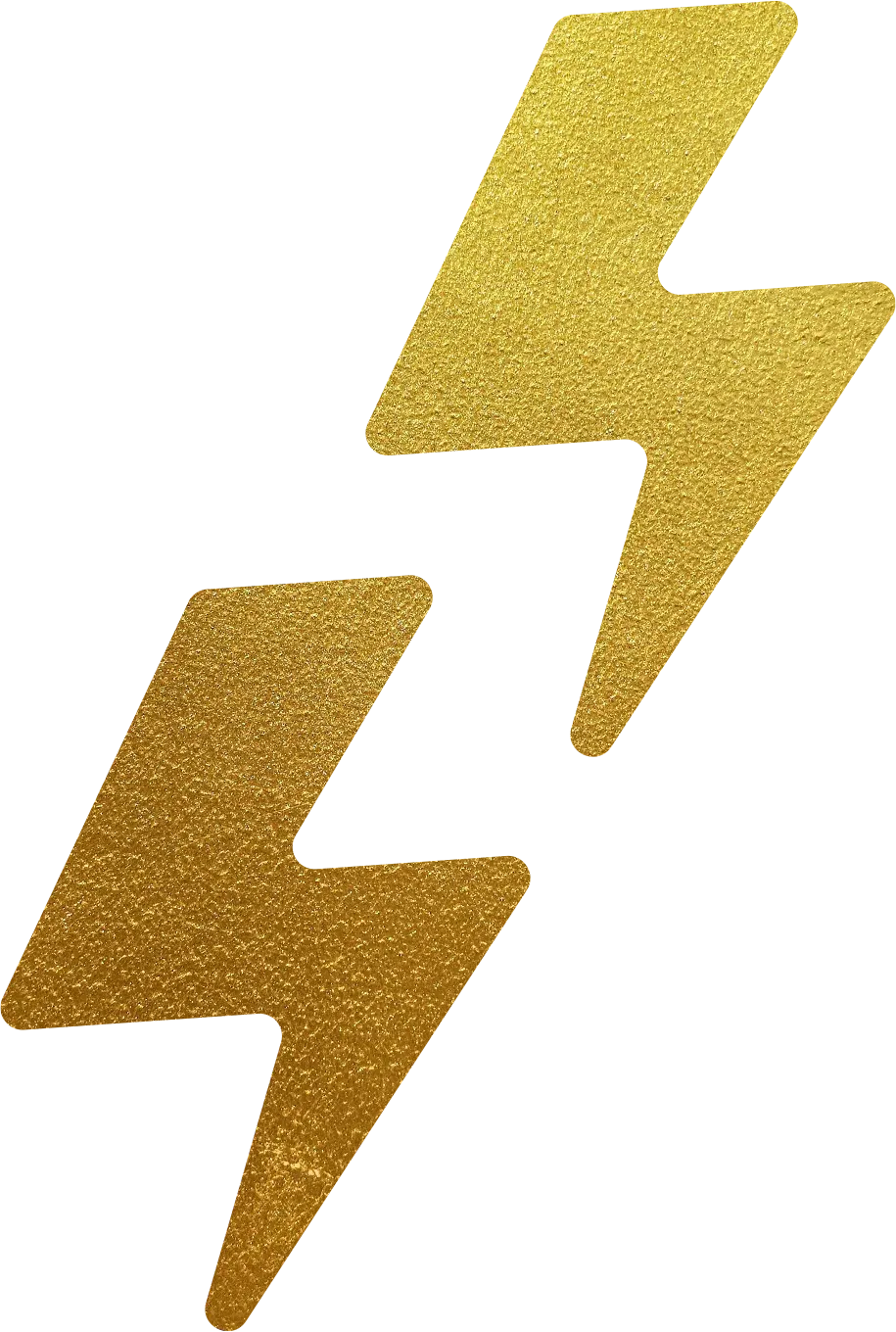 Golden 3D lightning bolt logo with a textured surface on a black background.